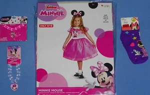 Disney Minnie Mouse Costume Dress w/ears-Girls-3T-4T-Bracelet-Necklace-Socks-NEW - Picture 1 of 7