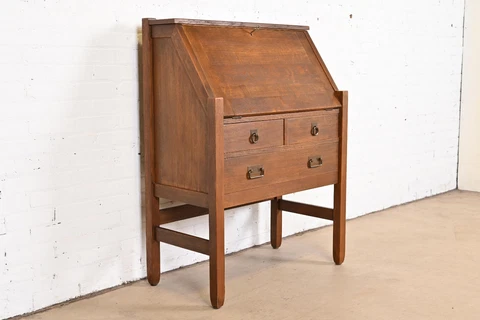Antique Stickley Brothers Mission Oak Arts & Crafts Drop Front Secretary Desk Cover