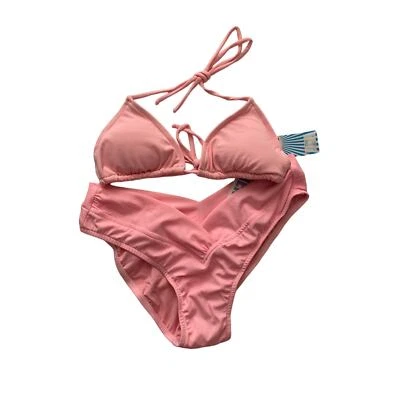 Nuevo con etiquetas Top de bikini Ujena rosa pálido triángulo con parte inferior cruzada a juego Foto 1 de 3