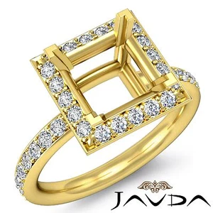 Princess Cut Semi Mount Halo Pave Diamond Engagement Ring 18k Yellow Gold 0.55Ct - Picture 1 of 6