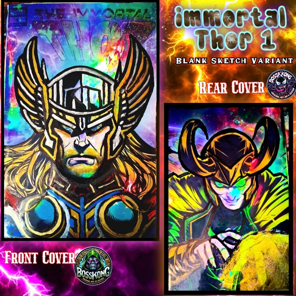 Immortal Thor 1  BossKong Original Art Sketch Cover Thor/Loki 1of1 - Image 1 of 3