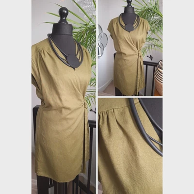 LA REDOUTE Ladies linen wrap dress Khaki Short sleeve SIZE L 16 Casual WOMENS - Image 1 of 4