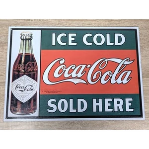 Vintage 1993 "Ice Cold Coca Cola Sold Here" Thin Metal Sign 11.25in x 16in - Picture 1 of 8