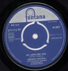 Johnny Mathis My Love For You 7" vinyl UK Fontana 1960 3 prong label design b/w - Image 1 of 1