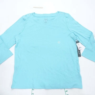Hasting & Smith Tunic Top Womens PL Light Blue Knit Cotton Button Shoulders - Image 1 of 4