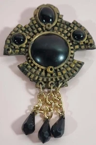 Broche de madera artesanal Paul McDowell Nueva Zelanda Art Deco estilo renacimiento egipcio 11x6 cm - Imagen 1 de 5