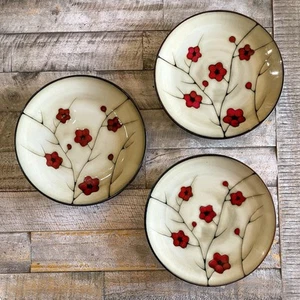 Pfaltzgraff Aster Dinner Plates Lot Of 3 Beige Red Poppy Flowers 11 1/8” - Picture 1 of 10