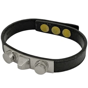 SAINT LAURENT Leather bracelet Studs Bracelet leather Silver plating Black Men - Picture 1 of 7