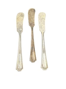 Vtg N.S. Co EPNS Butter Knives Set 3 Silverplate Ornate Cottagecore - Picture 1 of 4