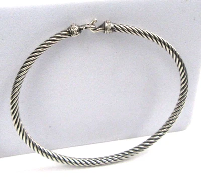 David Yurman Petite Thoroughbred Sterling Silver and Diamond Bracelet 3mm 6.5" - Image 1 of 4