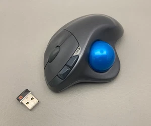 Logitech M570 Wireless Trackball Ergonomic Mouse Blue Ball w/ Receiver Dongle - Picture 1 of 10
