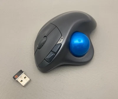 Logitech M570 Wireless Trackball Ergonomic Mouse Blue Ball w/ Receiver Dongle - Image 1 of 4