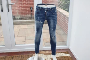 Mens Dsquared2 W32 L30 jeans Tapered Blue stretch Slim D2 32S Distressed - Picture 1 of 20