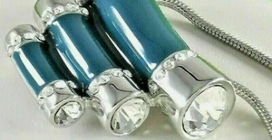 New Retired Lia Sophia QUEUE Tiered Teal Enamel Cut Crystal Pendant Necklace - Picture 1 of 9