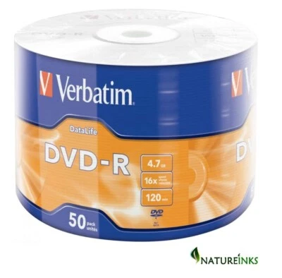 50 Genuine Verbatim 43791 DVD-R DVD Blank Recordable Discs 120 Mins 4.7GB 16x - Image 1 of 3