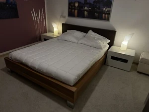 Hülsta Designer Bett 160x200m Holz/Leder mit Lattenrost, Matratze - Bild 1 von 9