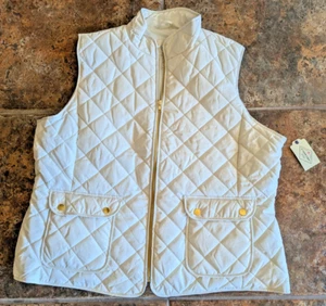 St Johns Bay Quilted Ivory w/Gold Trim Vest Womens XXL Zip Up Pockets NWT's - Picture 1 of 4