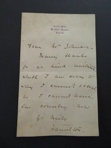 Duke William Alexander Hamilton  ALS autograph letter to Mrs William Johnson Cover