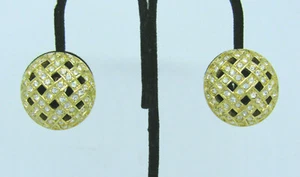 VTG 1990s SIGNED SWAROVSKI CRYSTAL EARRINGS GOLDEN FRAMES CLIP ON 1" DIAMETER - Picture 1 of 12