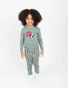 Kids Two Piece Cotton Pajamas Cow Green - Picture 1 of 12