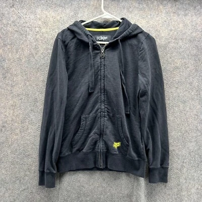 Fox Sweater Women Medium Ladies Black Hoodie Full Zip Jacket Fleece Casual Vtg - Image 1 of 4