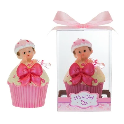 Mega Favors - Baby Girl inside Cupcake with Pacifier Poly Resin - Pink, 12PCS