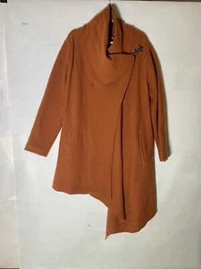 Garnet Hill Asymmetrical Boiled-Wool Coat Rust Burnt Orange Size 18 Lagenlook - Picture 1 of 10