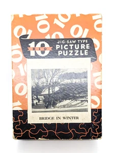Große 10 Vintage 1940er Stichsäge Bild Brücke im Winter 15,25" x 10,25" Puzzle - Bild 1 von 3