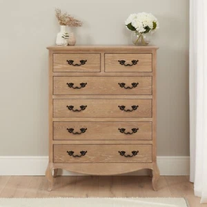Lille French White Wash Oak Six Drawer Tall Chest of Drawers - Picture 1 of 5