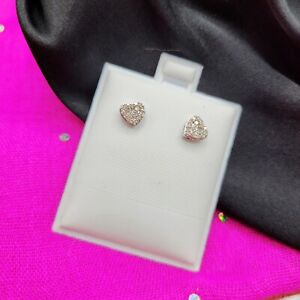 Heart Earrings 0.20ctw Genuine Diamond Crafted in 925 Sterling silver Pave 6mm
