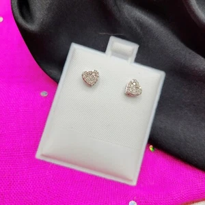 Heart Earrings 0.20ctw Genuine Diamond Crafted in 925 Sterling silver Pave 6mm - Picture 1 of 7