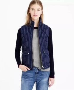 J Crew Excursion Quilted Puffer Vest Navy Blue Pin Stripe Down Fill Womens S - Picture 1 of 9