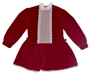 Vtg Girls Celeste Burgundy Velvet Victorian Lace Prairie Dress Union Made Size 5 - Picture 1 of 9