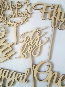 Wooden Cake Topper 1 2 3 21 30 40 50 60 Engaged It's A Boy Girl Mr& Mrs Birthday - Picture 1 of 18