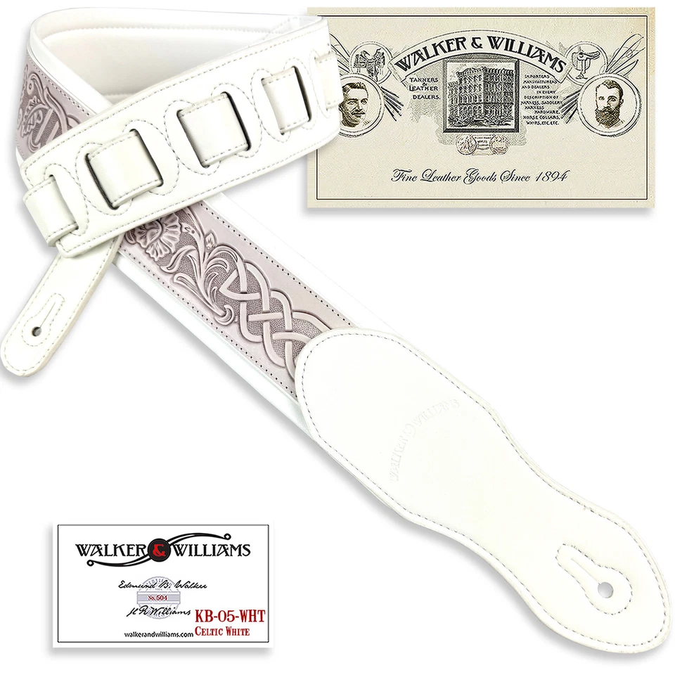 Correa de guitarra acolchada Walker And Williams KB-05-WHT diseño nudo celta blanco envejecido Foto 1 de 4