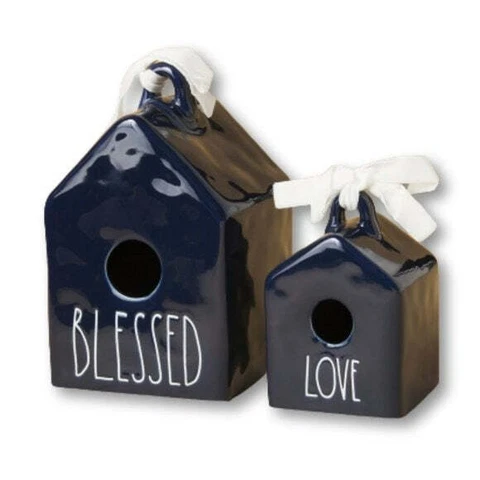 NWT Rae Dunn 2-Ppk Ceramic Blessed And Love Birdhouses Cover