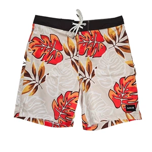 Hurley Phantom Board Shorts Mens 28 Beige Red Orange Leaf Swim Trunks Surf Beach - Picture 1 of 10