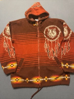 Artesanias Tuntaquimba Wool Southwest Indian Wolf Motif  Zip Hoodie  Size LG - Image 1 of 4