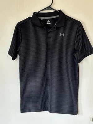 Under Armour Boy's Short Sleeve Golf Polo YL Youth Large Black W/White Stripe - Image 1 of 4