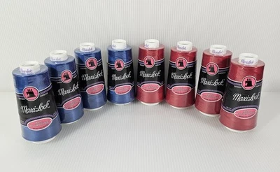 NEW 8 Maxilock Serger Thread Spools RED BLUE 3000 Yd Polyester Overlock Sewing - Image 1 of 4