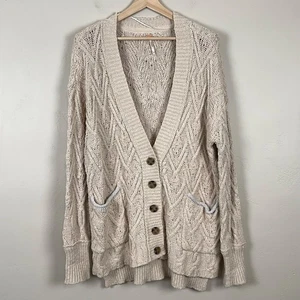 Free People Pullover Damen S Strickjacke Grobstrick Zopfmuster Oversize lässig V-Ausschnitt - Bild 1 von 6