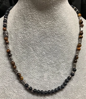 Collana Pietre Onice Occhio di Tigre Acciaio - Immagine 1 di 4