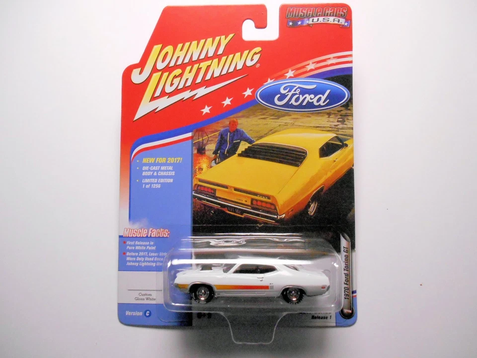 MUSCLE CARS USA WHITE 1970 FORD TORINO GT DIE-CAST CAR BY JOHNNY LIGHTNING - Image 1 of 3