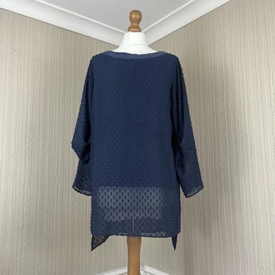 Modern Rarirty Silk Blend Ruffle Navy Blue Blouse Top Tunic UK 10 3/4 Sleeve - Image 1 of 4