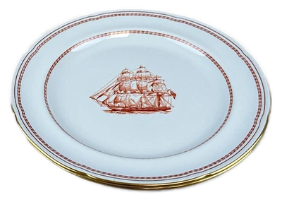 Spode Trade Winds Red Salad Plate Ship George of Salem W128 England Set of 2 - Image 1 of 4