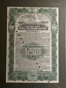 Gerahmte Original GOLDEN GATE BRIDGE 1000 $ Bauanleihe Serie B 1933/1954 - Bild 1 von 5