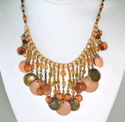 Collar Premier Designs bronce envejecido cadena cuentas encanto babero firmado XJ27 Foto 1 de 4