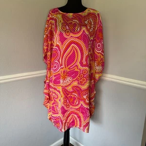 Trina Turk Paradise Floral Jacquard Shift Short Dress Boatneck Kimono Sleeves L - Picture 1 of 14