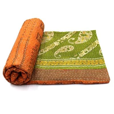Vintage Kantha Quilt Indian Handmade Cotton Bedspread Art Decor Bedding Throw - Image 1 of 4