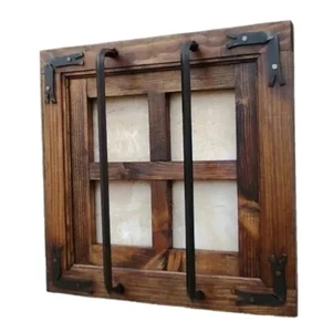 ventana rustica madera de 60 x 60 cm , con rejas forjada,con 4 escuadras  hierro - Imagen 1 de 1